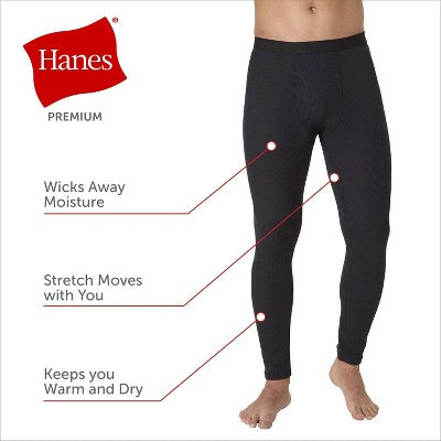 Hanes Men's Thermal Waffle Knit Pants - Black L