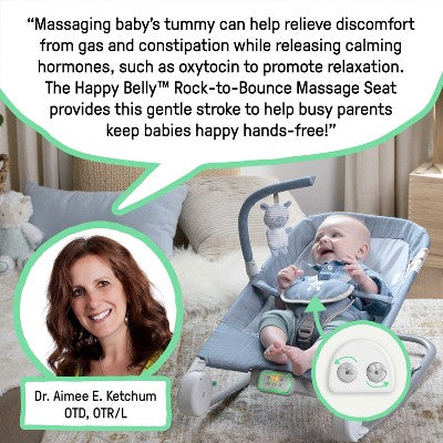 Ingenuity 2-in-1 Happy Belly Rock To Bounce Massage Baby Seat -Parker: Detachable Toy Bar, Calming Vibrations, 5-Point Harness (LOCAL PICKUP ONLY)