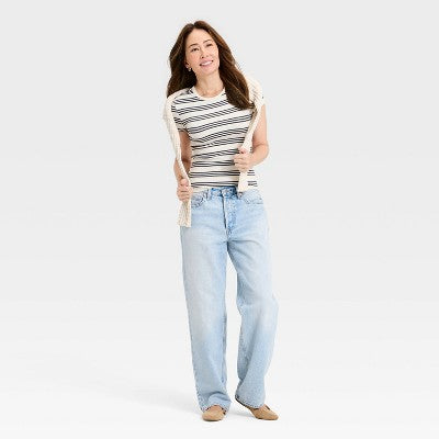 Women's Ribbed T-Shirt - Universal Thread Cream Striped S