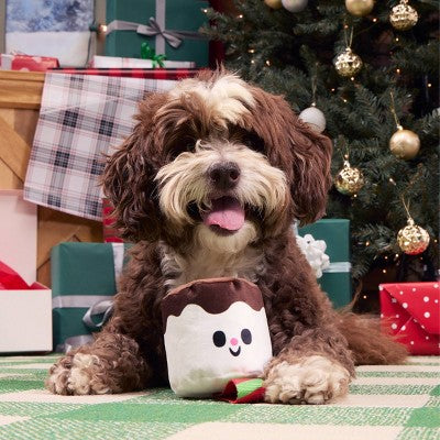 BARK Holiday Santa's Workchomp Lil Bro-coa Stocking Stuffer Dog Plush Toy