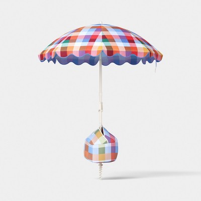 6' Round Beach Umbrella Checkered - Room Essentials (LOCAL PICKUP ONLY)