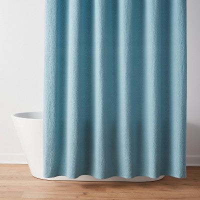 Oversized Relaxed Waffle Weave Shower Curtain Blue - Threshold