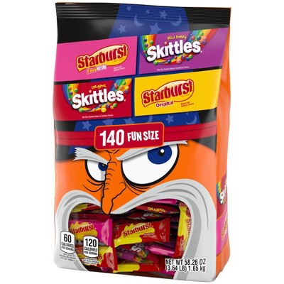 Mars - Skittles and Starburst Halloween Candy Fun Size Chewy Fruit Candies Variety Bag - 58.26oz/140ct