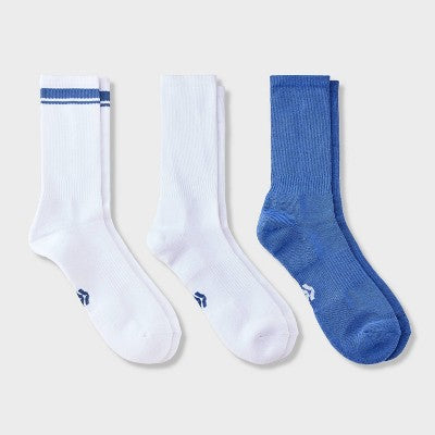 Men's Striped Tonal Varsity 3pk Crew Socks - All In Motion Mudstone Blue 6-12
