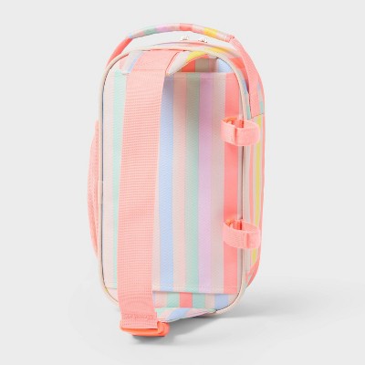 6 Cans/4.5qt Soft Sided Cooler - Sun Squad Striped: Zip Closure, Adjustable Straps