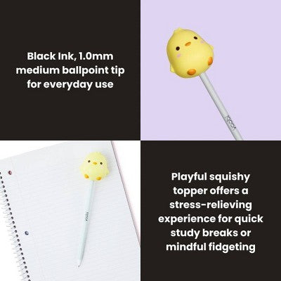 Yoobi Easter Squishy Topper Ballpoint Pen Yellow Chick 1.0mm Black Ink Easter Basket Gift
