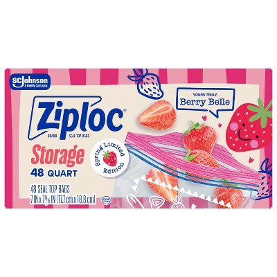 Ziploc Spring Berry Print Food Storage Quart Bags - 48ct: Seal Lock, Multipurpose, Snacks, Fruit and Vegetables