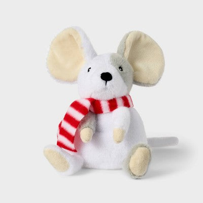 7'' Mouse White and Gray with Striped Scarf Stuffed Animal - Gigglescape