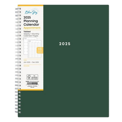 BlueSky 2025 Weekly/Monthly Planner 11.18"x9.37" Wirebound Deep Forest Green Arrows: Adult Stationery, Tabs, Paper