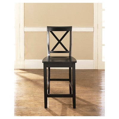 24" 2pc X-Back Counter Height Barstools Black - Crosley: Hardwood Frame, Non-Upholstered, Fixed Seat (LOCAL PICKUP ONLY)