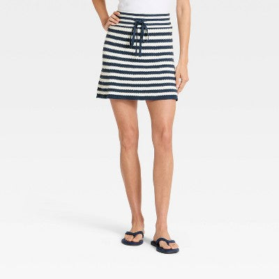 Women's Sweater Mini A-Line Skirt Universal Thread Navy Striped M