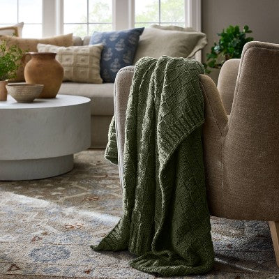 Checkered Knit with Neps Throw Blanket Sage - Threshold designed with Studio McGee