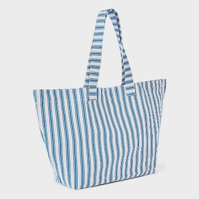 Striped Oversized Cotton Tote Bag - Universal Thread Blue