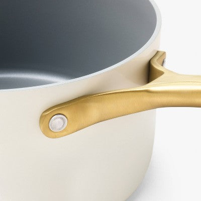 3qt Nonstick Ceramic Coated Aluminum Sauce Pan with Champagne Handle Cream - Figmint