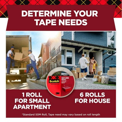 Scotch Ultra Clear Mailing Packaging Tape with Dispenser 1.88" x 54yd: Packing & Shipping Tape Refill, Clear, 1965.6" Length