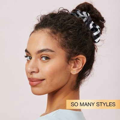 scunci Classic Chic Large Satin Scrunchies - Black/Zebra Print - All Hair - 2pcs
