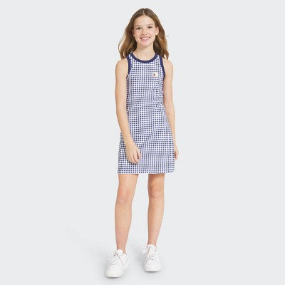 Champion Girls' High Neck Ribbed Gingham Tank Dress - Dark Blue L