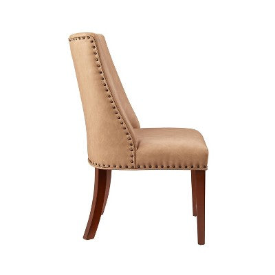 Axbridge Nailhead Trim Side Chair Faux Leather Tan - Powell: Set of 2, Upholstered, Wood Legs (LOCAL PICKUP ONLY)