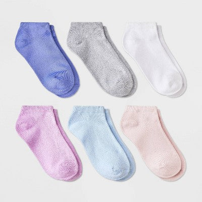 Girls' 6pk 'Marled' Super Soft No Show Socks - Cat & Jack Purple/Pink/Gray M