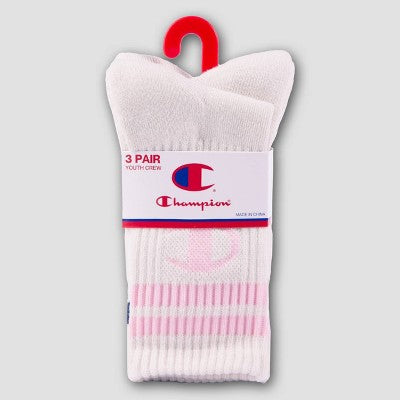 Champion Girls' 3pk Crew Socks - Pink L
