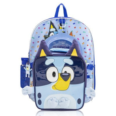 Bluey 15.5L Backpack 5pc Set with Headphone and Hood - Blue