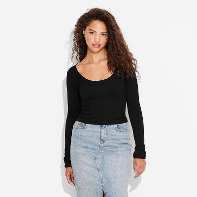 Women's Long Sleeve Seamless  Neck T-Shirt - Wild Fable Black L