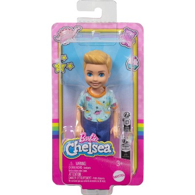 Barbie 6.3" Chelsea Small Boy Doll Blond Hair/Blue Eyes Wearing Removable One-Piece with Dino Print