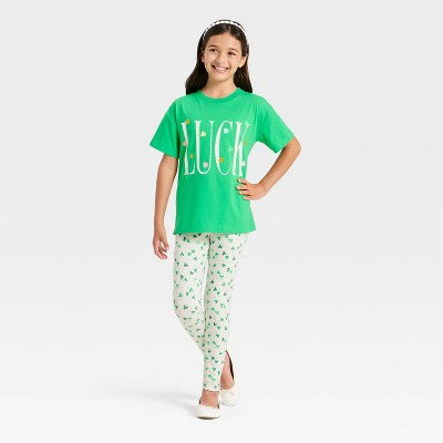 Girls' Shamrock Printed Leggings - Cat & Jack Cream M