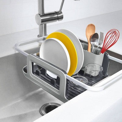 OXO Over The Sink Dish Rack: Aluminum Freestanding Dish Drainer & Sink Caddy, Hand Wash, Gray, 15"x11.5"x5.7"