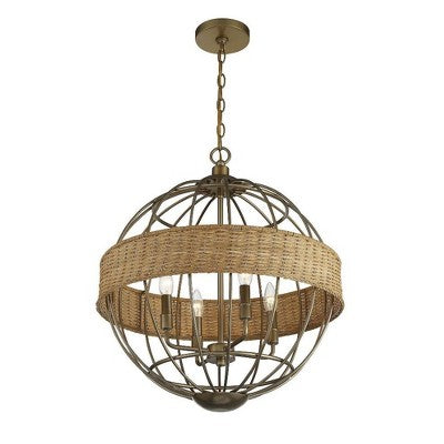 Savoy House Boreal 4 - Light Pendant in Warm Brass/Natural Rattan (LOCAL PICKUP ONLY)