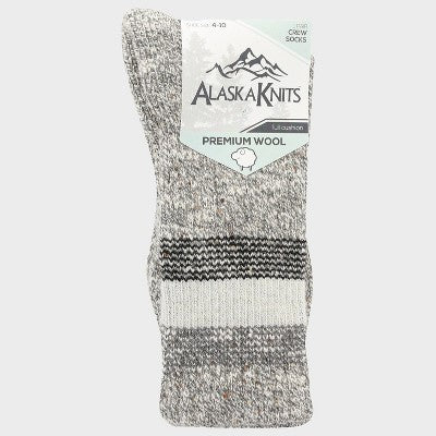 Alaska Knits Women's Striped Timeless Wool Blend Heavyweight Boot Socks - Gray 4-10