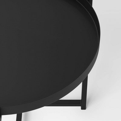 Steel Round Tray Top Outdoor Portable Side Table Black - Room Essentials