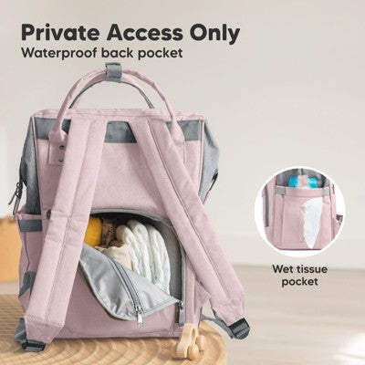 KeaBabies Original Diaper Bag Backpack, Multi Functional, Water-resistant, Large Baby Bags for Girls, Boys (Pink Gray)