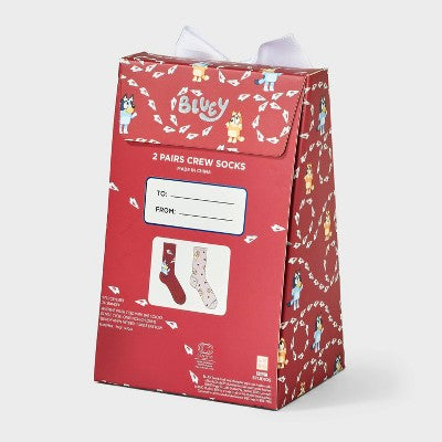 Women's Bluey Valentine's Day Giftable 2pk Crew Socks - Red/Pink 4-10
