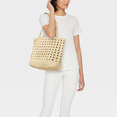 Straw Scallop Woven Tote Handbag - Universal Thread Natural
