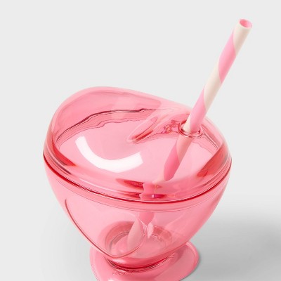 10 fl oz Figural Pink Heart Tumbler with Straw - Pillowfort