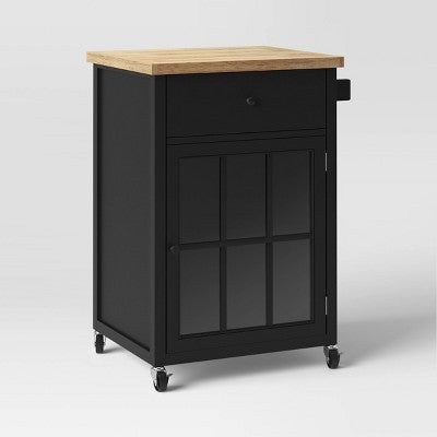 Windham Wood Top Kitchen Cart - Black - Threshold (Assembly required) (LOCAL PICKUP ONLY)