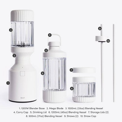 Beast Health Blender Mega 1200 Plus Premium Personal Blender with 1200W Motor Cloud White