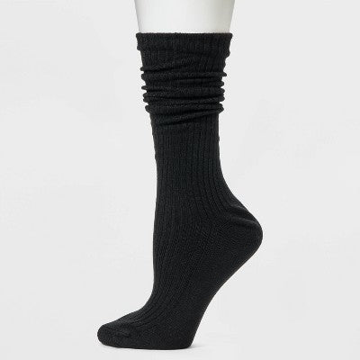 Women's Ribbed Supersoft Slouch Crew Boot Socks - Universal Thread Black 4-10