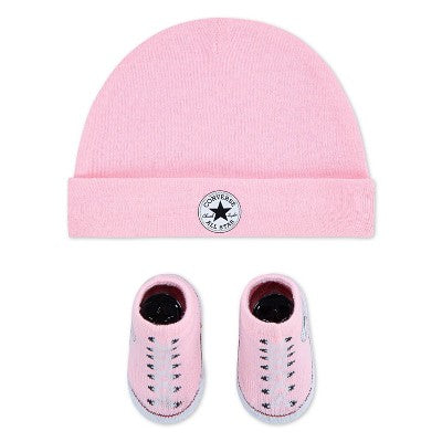 Converse Baby Beanie with Booties Gift Box Set - Pink 0-6M