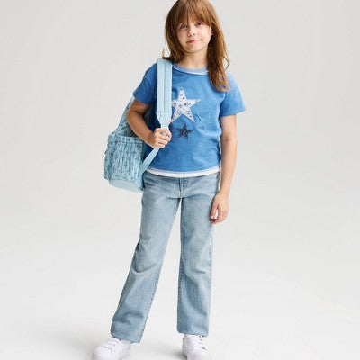 Girls' Off the Shoulder Star Patches T-Shirt - Cat & Jack Blue L