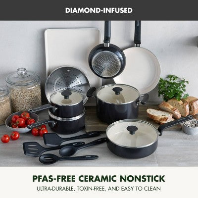 GreenPan Rio Advanced 16pc Ceramic Nonstick Cookware Set Black (LOCAL PICKUP ONLY)
