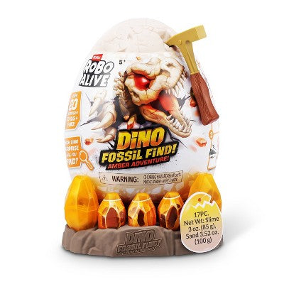 Robo Alive Fossil Find Amber Adventure by ZURU: Dinosaur Figure Playset with 6 Pieces