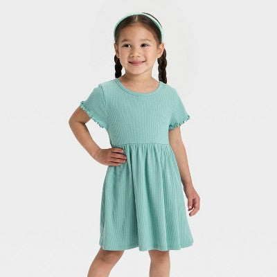 Toddler Girls' Short Sleeve Ribbed Dress Cat & Jack Teal Green 2T