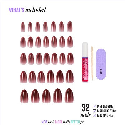 KISS Nails CORE Press-On Fake Nails - Medium Almond - Pinot Noir - 35ct