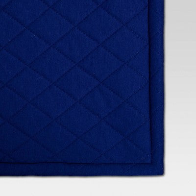 Quilted Jersey Throw Blanket with Faux Shearling Reverse Heathered Cobalt Blue - Room Essentials