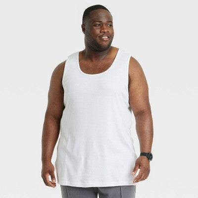 Men's Big & Tall 4pk Tank Top - Goodfellow & Co White 4XL: Lightweight Cotton, Pullover, At Hip Length