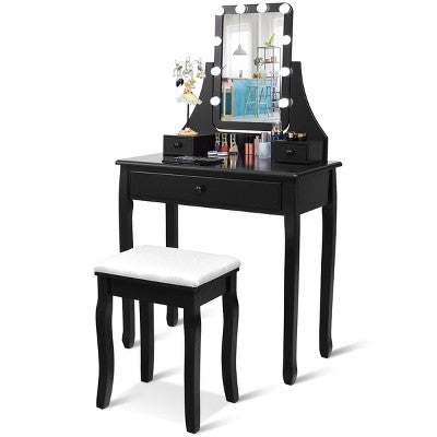 Costway Vanity Table 10 Dimmable Bulbs Makeup Dressing Desk Black (LOCAL PICKUP ONLY)