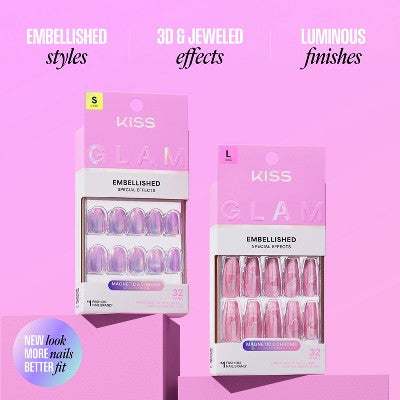 KISS Nails GLAM Embellished Press-On Fake Nails - Medium Almond - Crystal Pop - 35ct