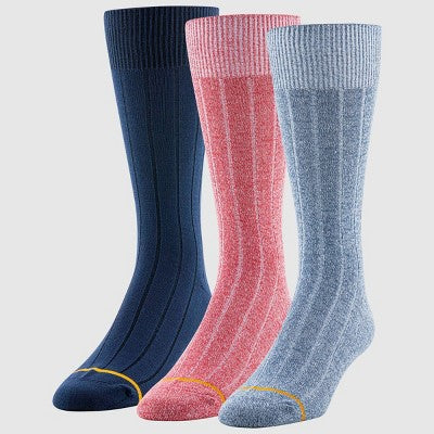 Signature Gold by GOLDTOE Men's Ultra Soft Ribbed Crew Socks 3pk - Blue/Red/Navy Blue 6-12.5